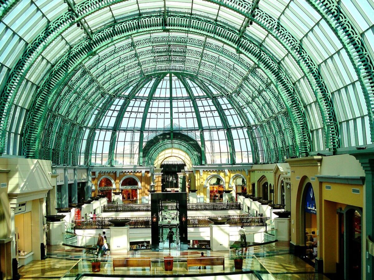 Inside the green glass dome of Mall of the Emirates in Al Barsha, Dubai