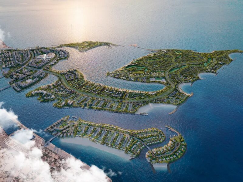 Aerial view of the five Dubai Islands off the Deira coast
